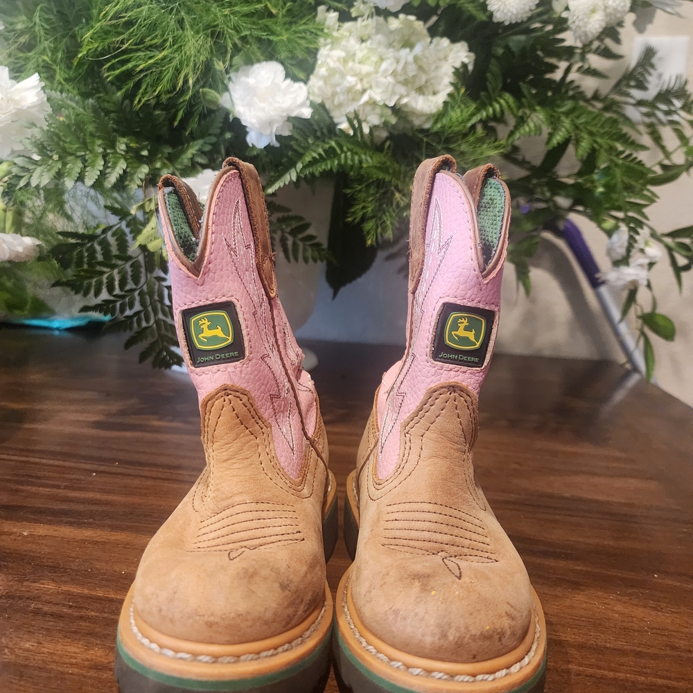 John Deere Kids Pink and Tan Boots